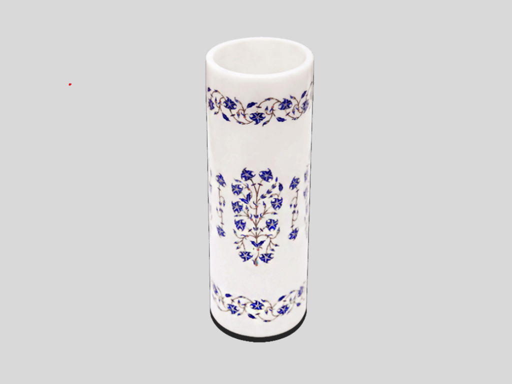 Natural Marble Flower Vase Glass Floral Fine Inlay Lapis Stone Patio Decor